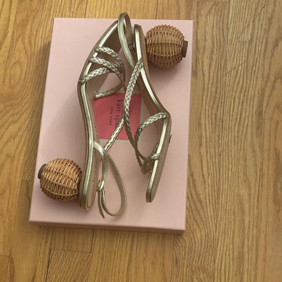 kate spade Metallic Gold Braided Strap Slingback Heels - Picture 2 of 2